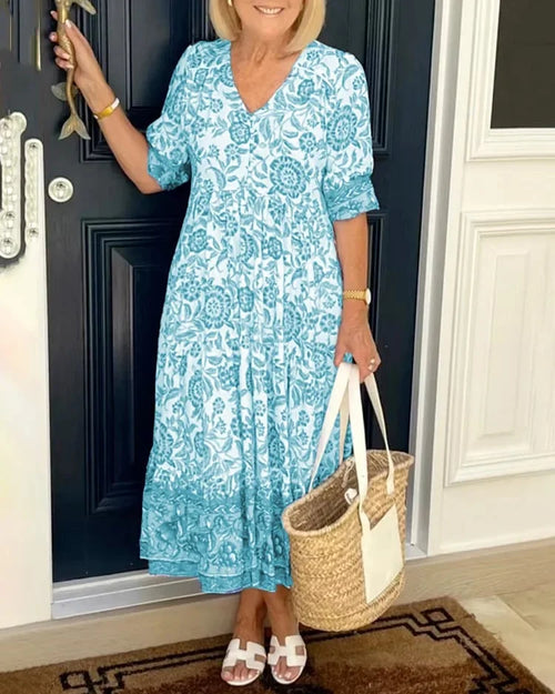 BrisenCharme | Sommerliches Maxikleid mit floralem Print & V-Ausschnitt