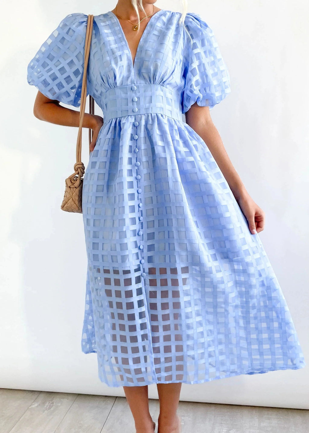 ChicSquares | Midikleid mit Puffärmel
