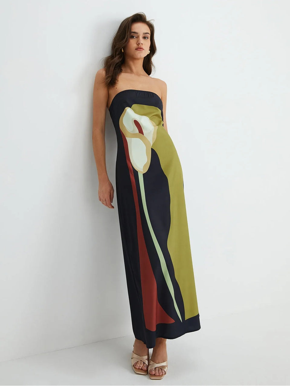 AbstraktLux | Elegantes Bandeau-Maxikleid mit Kunst-Print