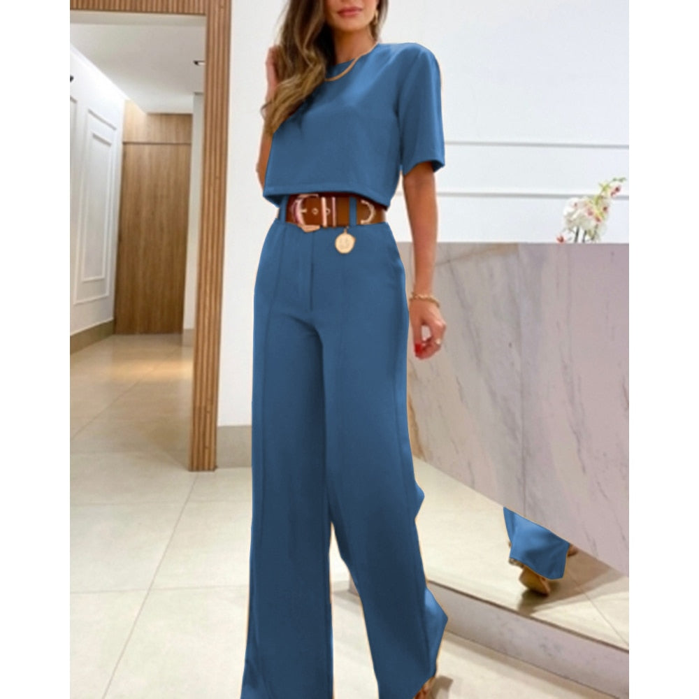 Crop-T-Shirt mit halben Ärmeln und weite Hosen Set