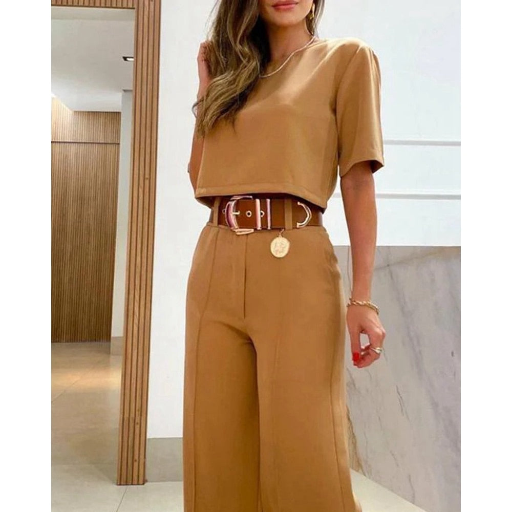 Crop-T-Shirt mit halben Ärmeln und weite Hosen Set