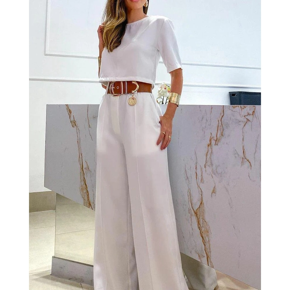 Crop-T-Shirt mit halben Ärmeln und weite Hosen Set