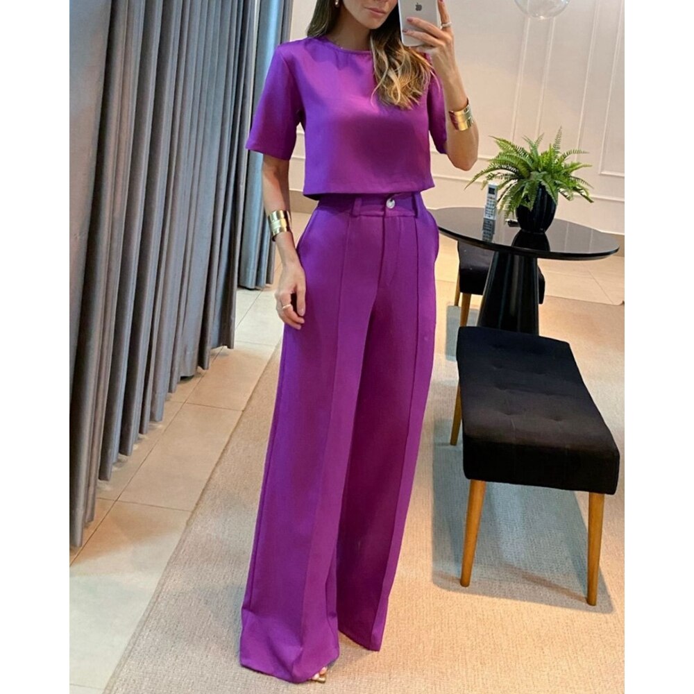 Crop-T-Shirt mit halben Ärmeln und weite Hosen Set
