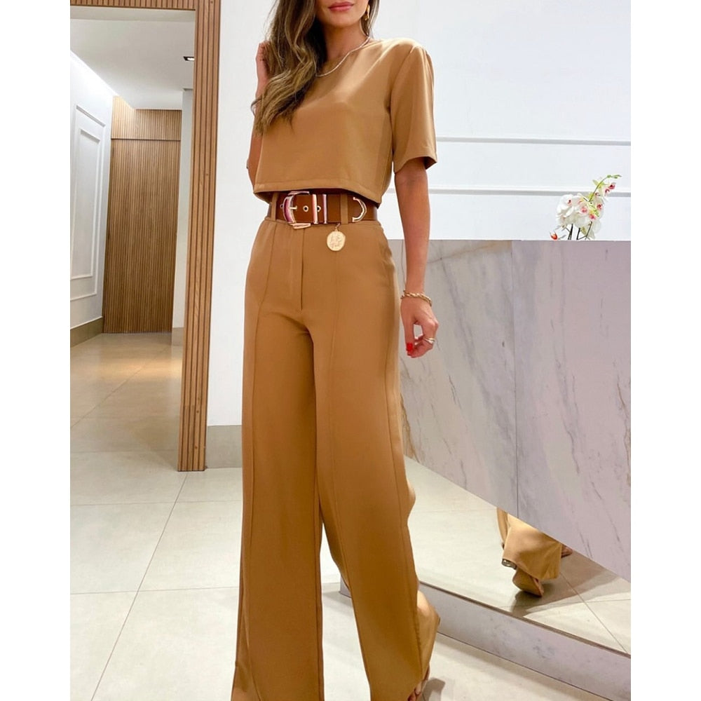 Crop-T-Shirt mit halben Ärmeln und weite Hosen Set