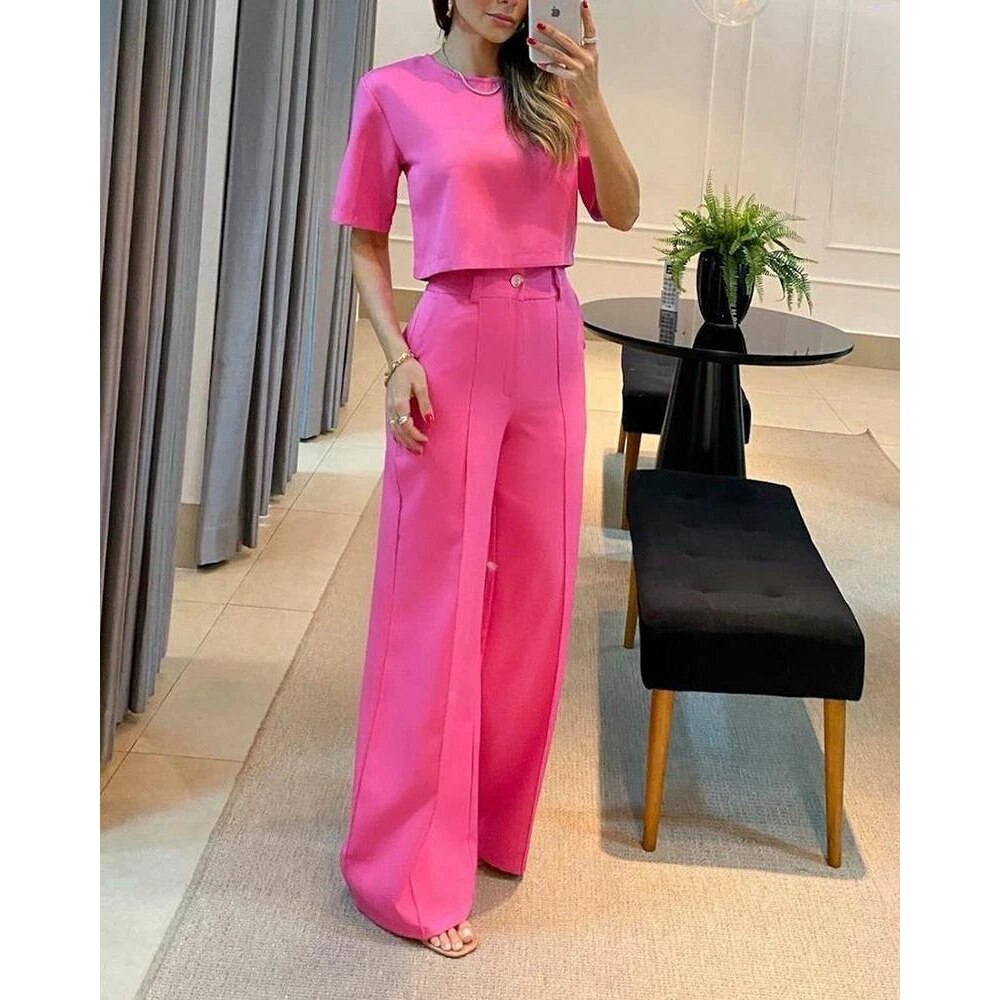 Crop-T-Shirt mit halben Ärmeln und weite Hosen Set