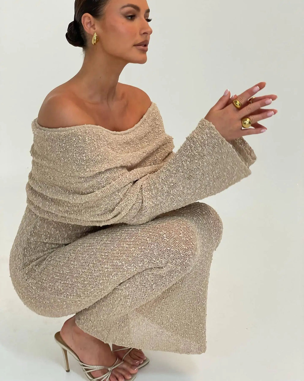 GlanzLuxus | Damen Off Shoulder Maxikleid mit Glitzer