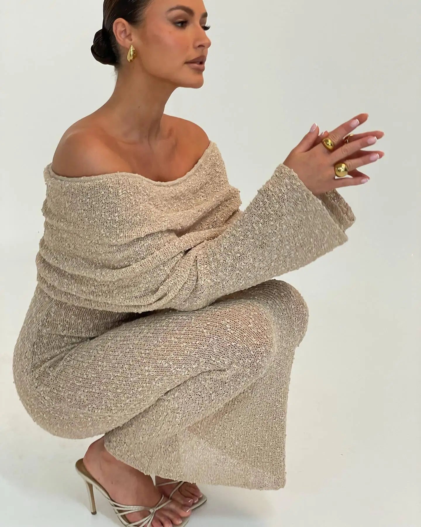 GlanzLuxus | Damen Off Shoulder Maxikleid mit Glitzer