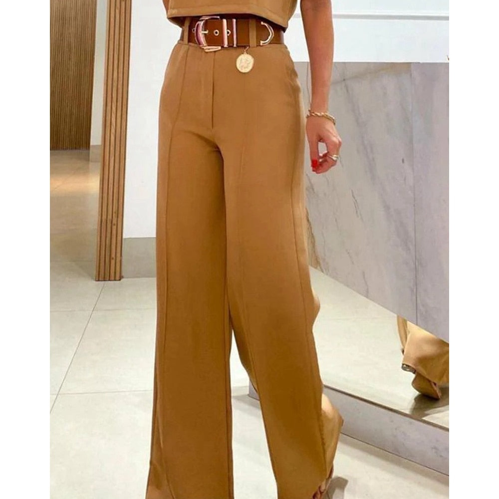 Crop-T-Shirt mit halben Ärmeln und weite Hosen Set