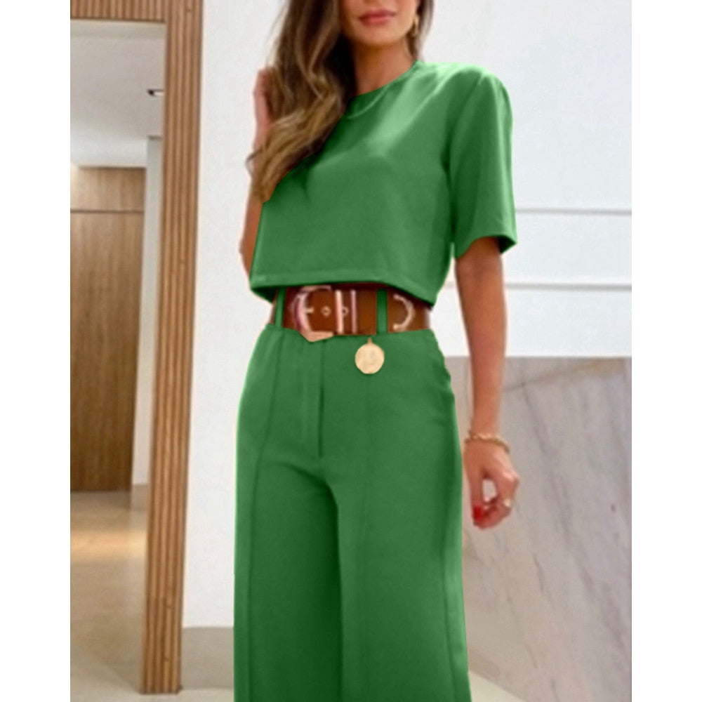 Crop-T-Shirt mit halben Ärmeln und weite Hosen Set