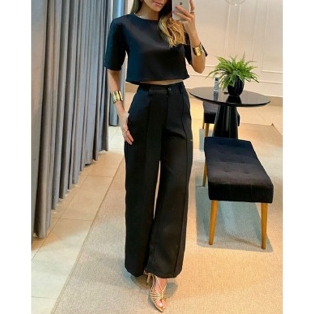 Crop-T-Shirt mit halben Ärmeln und weite Hosen Set