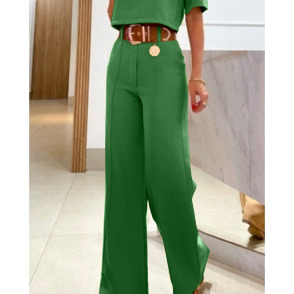 Crop-T-Shirt mit halben Ärmeln und weite Hosen Set