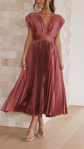 PlisséeLust | Elegantes Plissee-Midikleid mit tiefem V-Ausschnitt