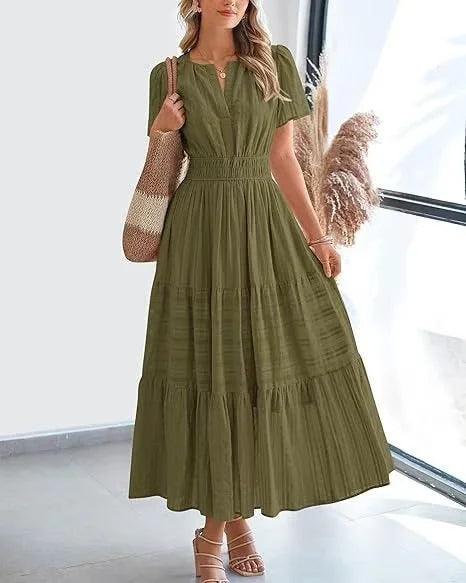 StilvollerFluss | Lockeres Maxikleid mit Taillierung und V-Ausschnitt