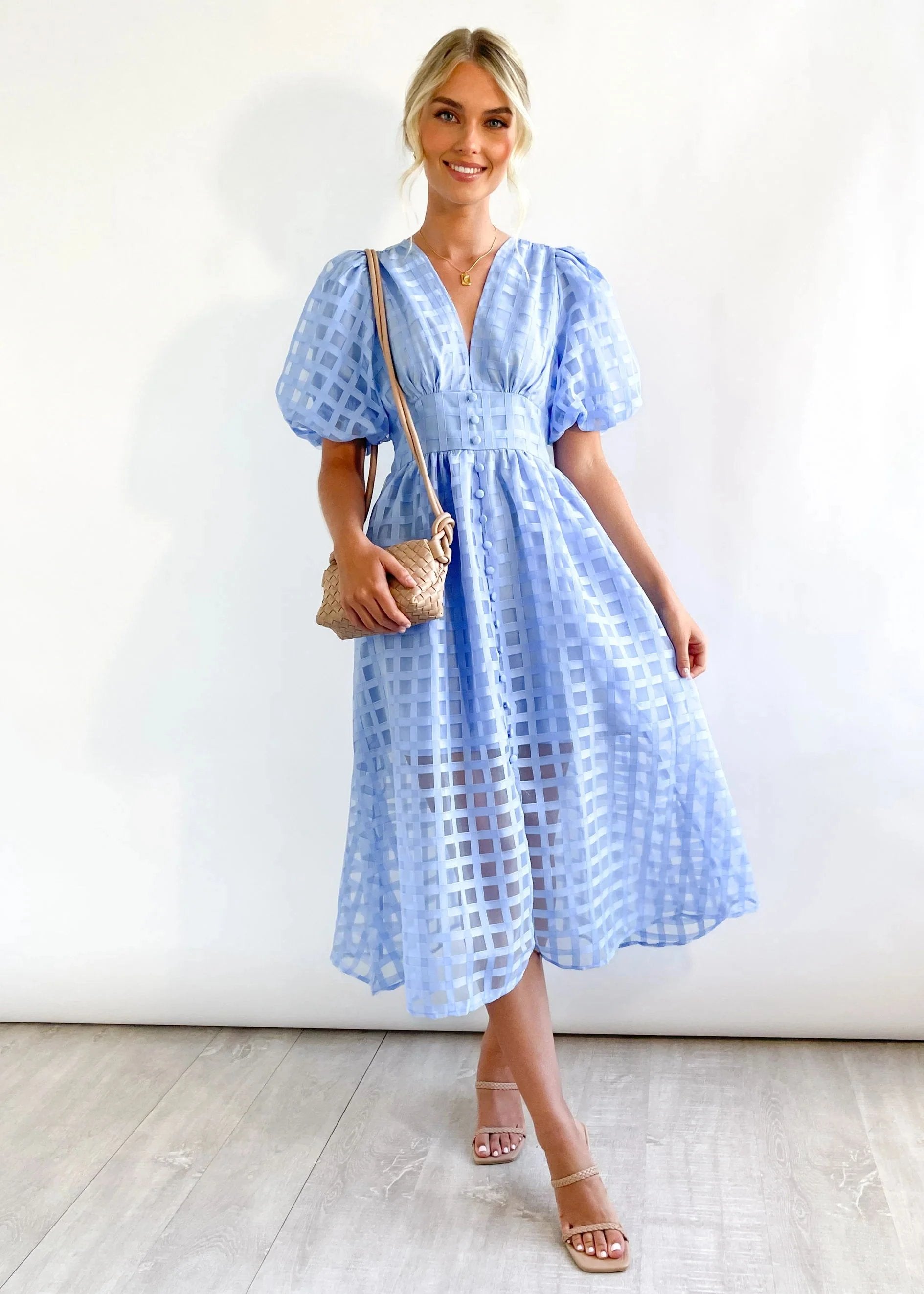ChicSquares | Midikleid mit Puffärmel