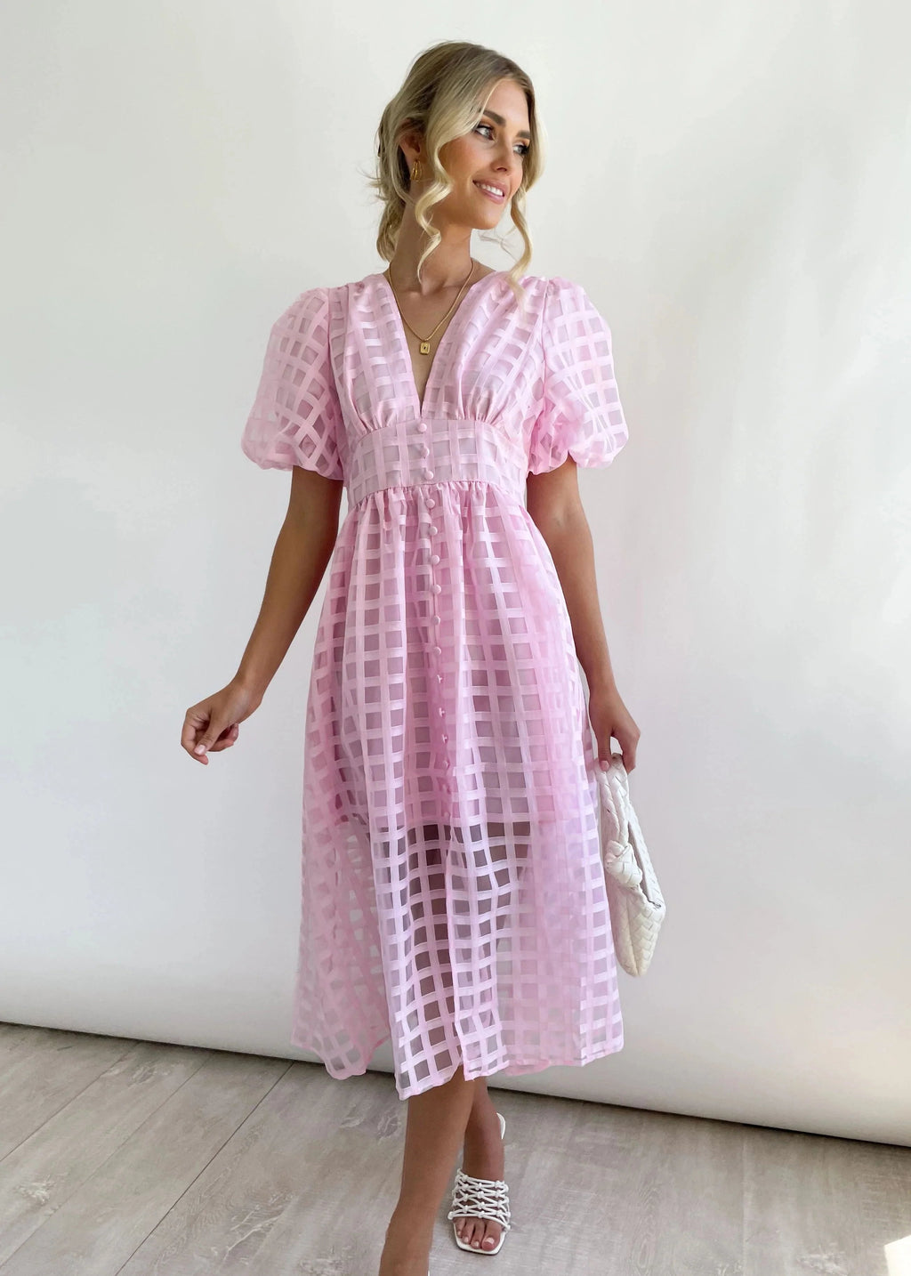 ChicSquares | Midikleid mit Puffärmel