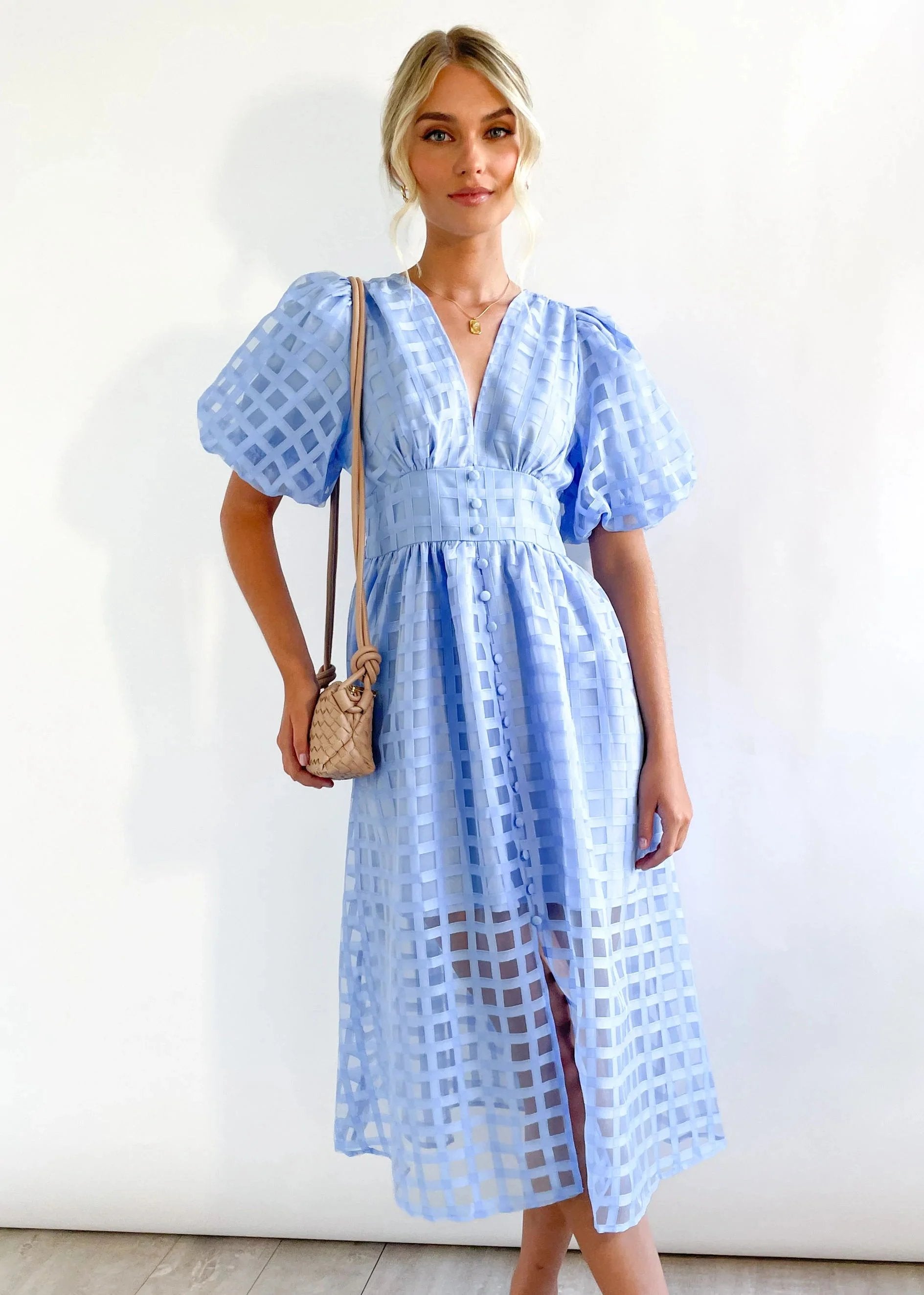 ChicSquares | Midikleid mit Puffärmel