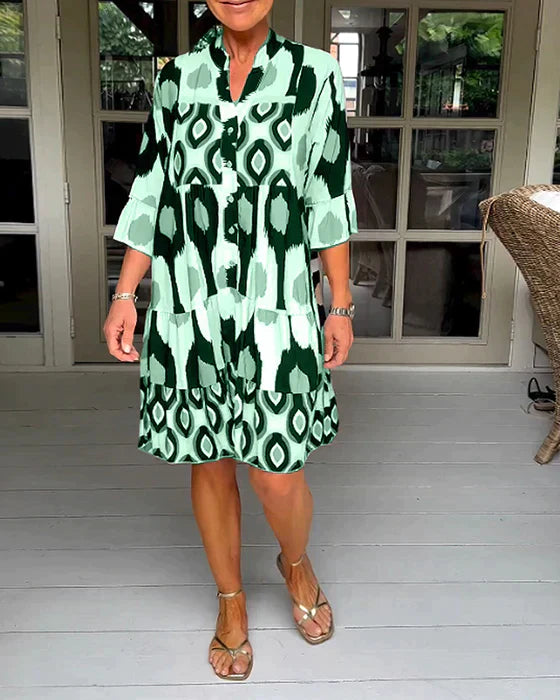 BrisenGlanz | Lässiges Kleid mit Ethno-Print & Knopfleiste
