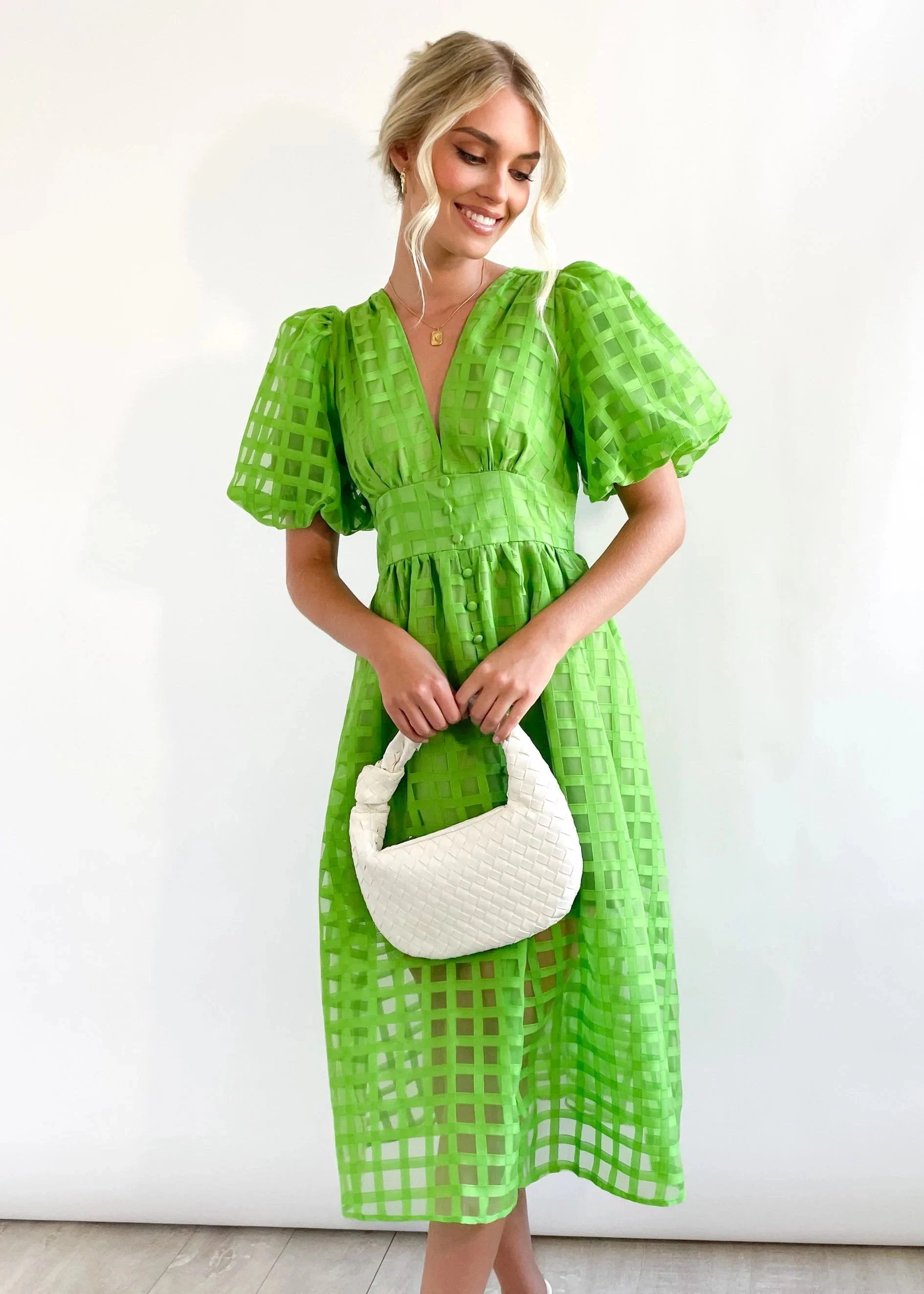 ChicSquares | Midikleid mit Puffärmel
