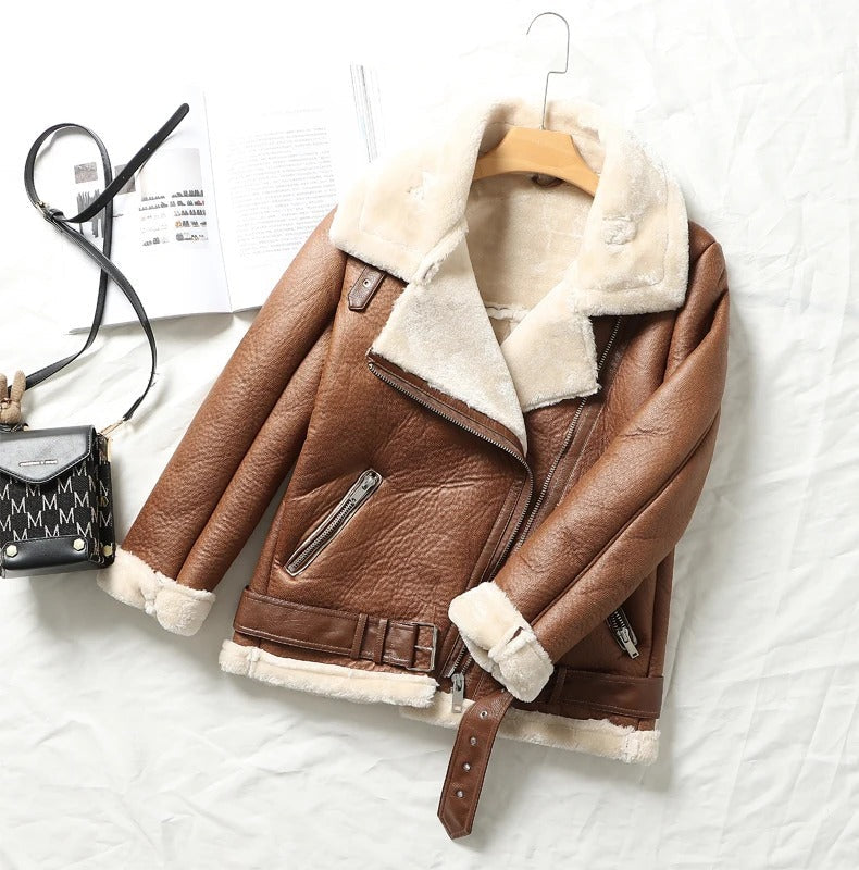 FauxLammfell | Stylische Lederjacke mit Futter