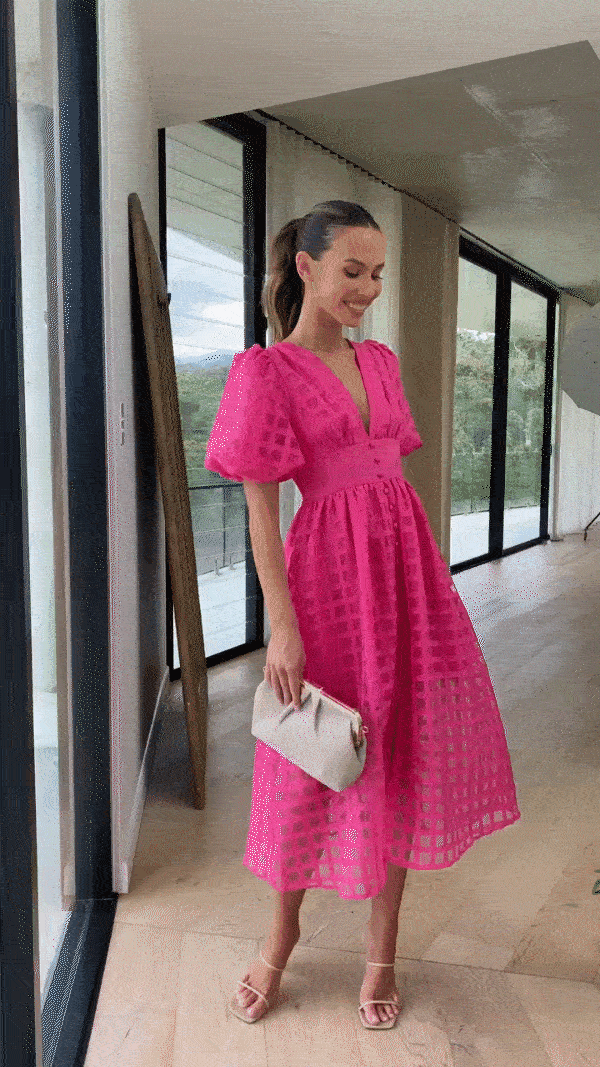 ChicSquares | Midikleid mit Puffärmel