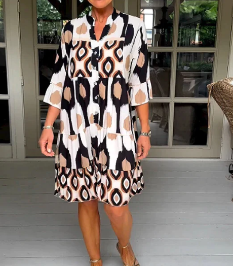 BrisenGlanz | Lässiges Kleid mit Ethno-Print & Knopfleiste
