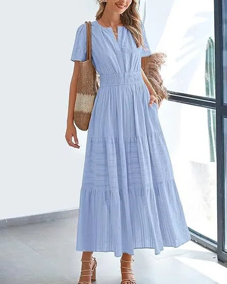 StilvollerFluss | Lockeres Maxikleid mit Taillierung und V-Ausschnitt