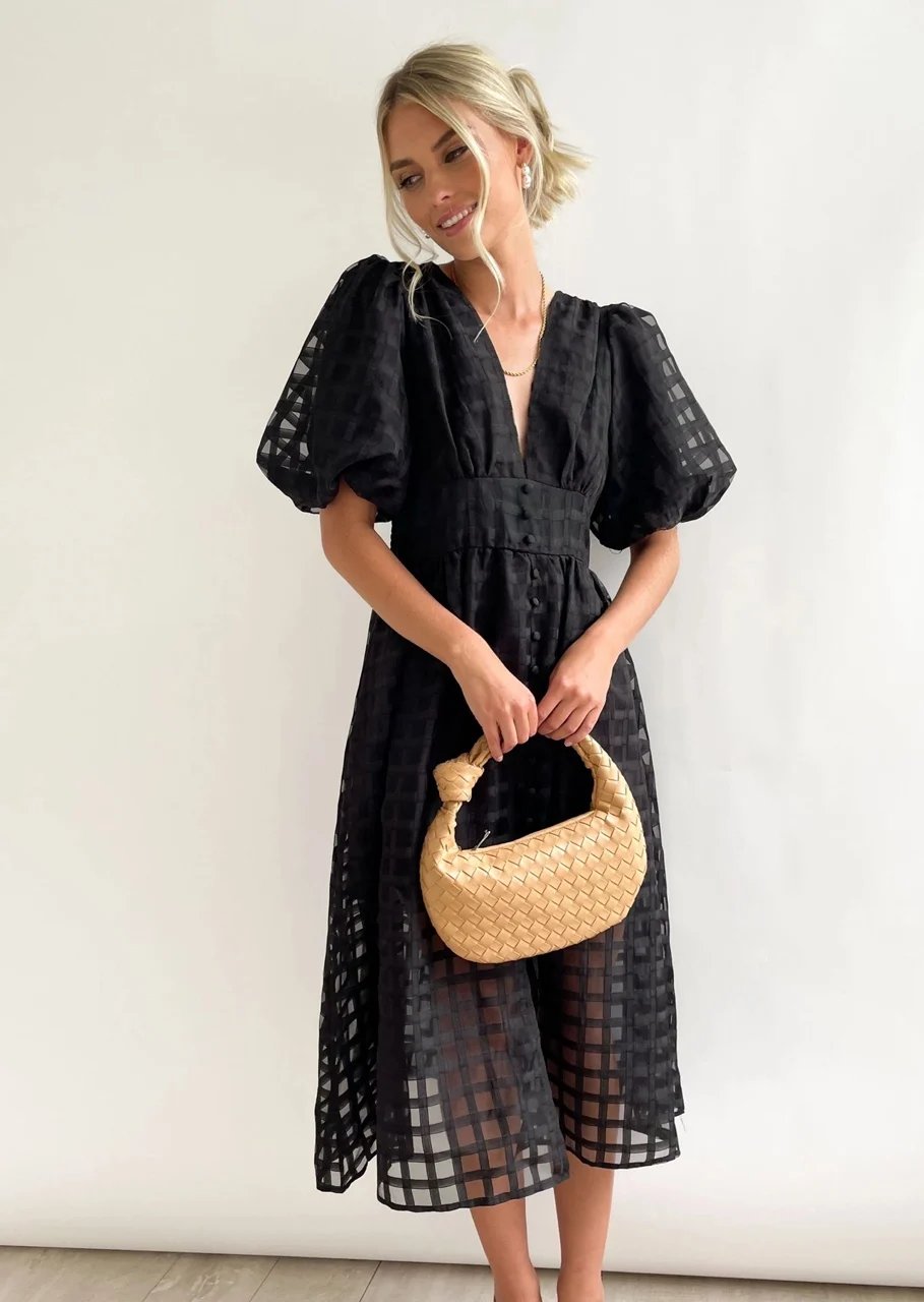 ChicSquares | Midikleid mit Puffärmel