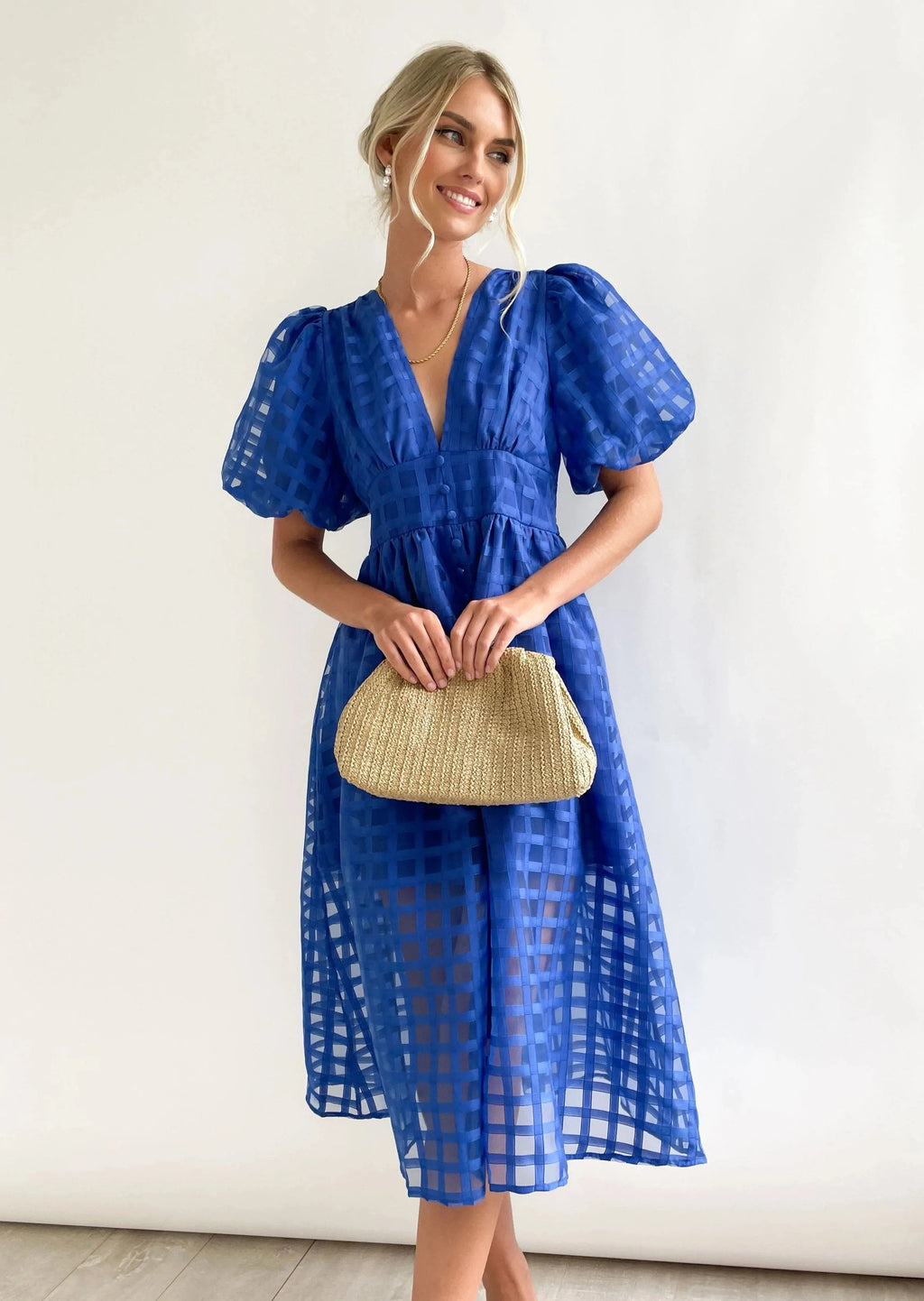 ChicSquares | Midikleid mit Puffärmel