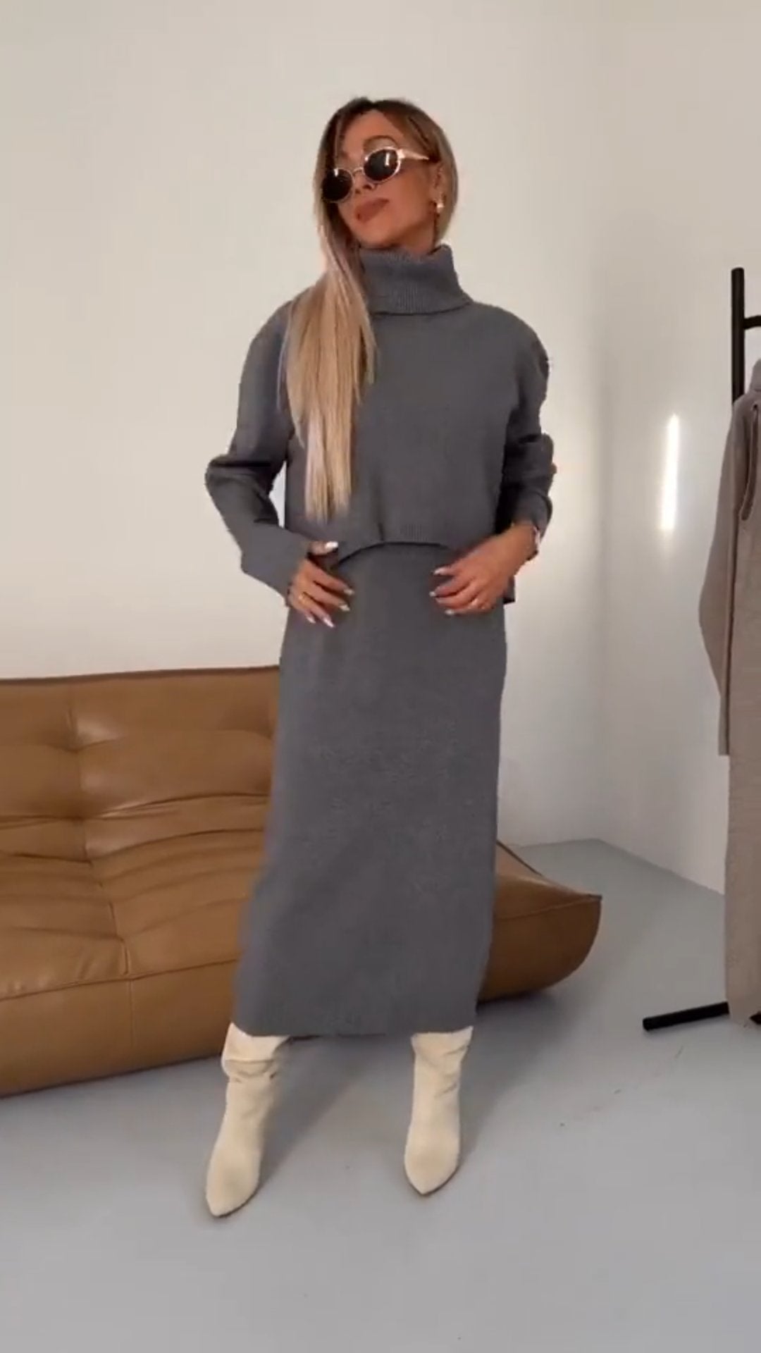 Perfekter Look | Kleid und Rollkragenpullover-Set