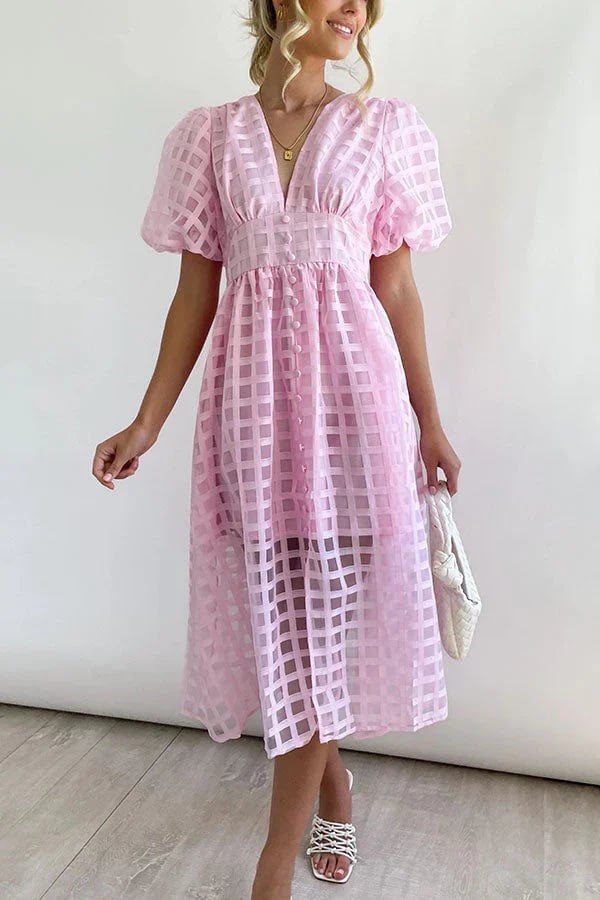 ChicSquares | Midikleid mit Puffärmel