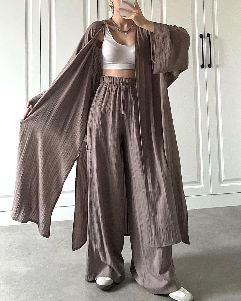 LoungeChic | Zweiteilige Strickjacke mit Schlitz