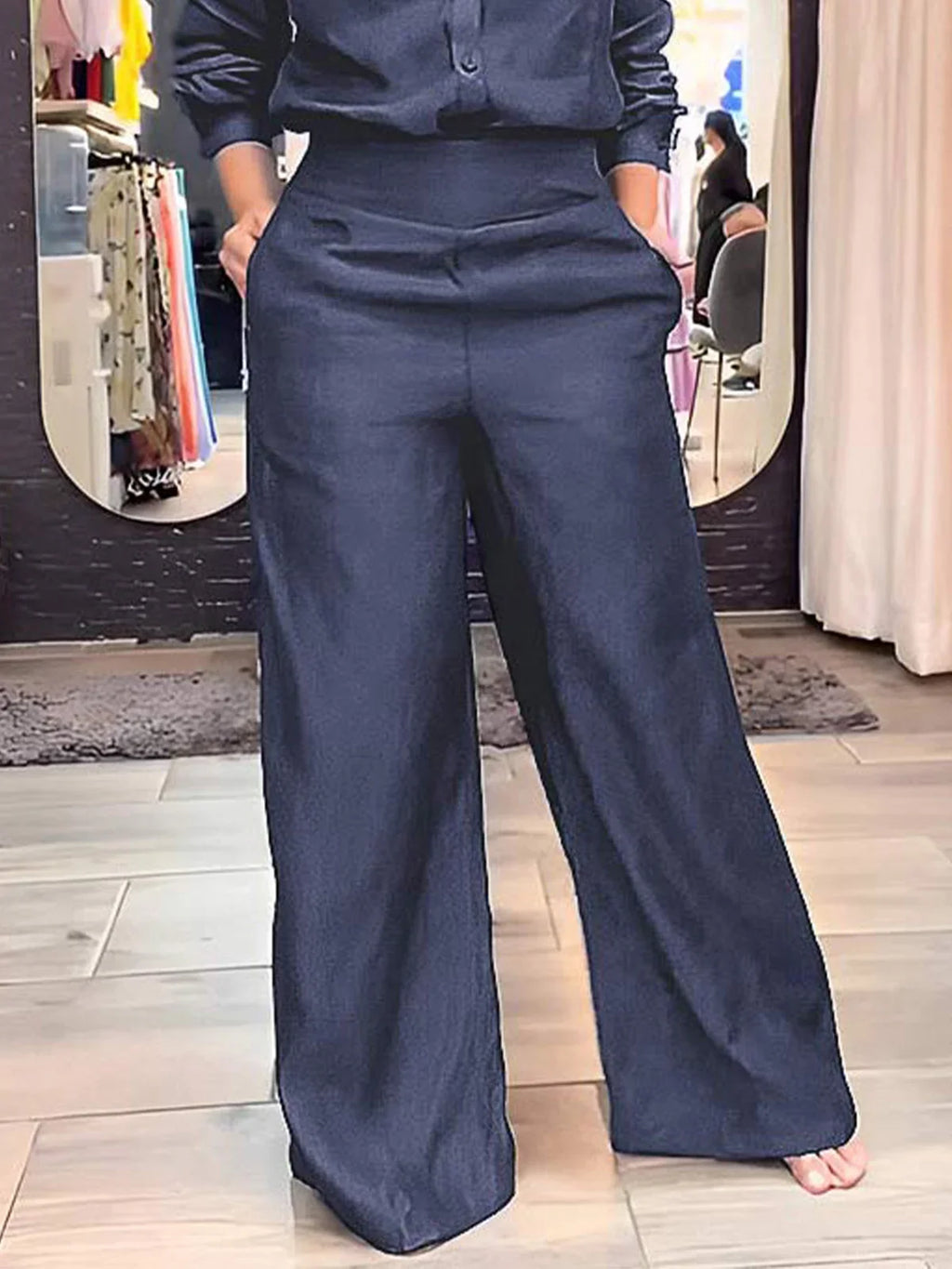 CityEdge | Kragen Denim-Bluse