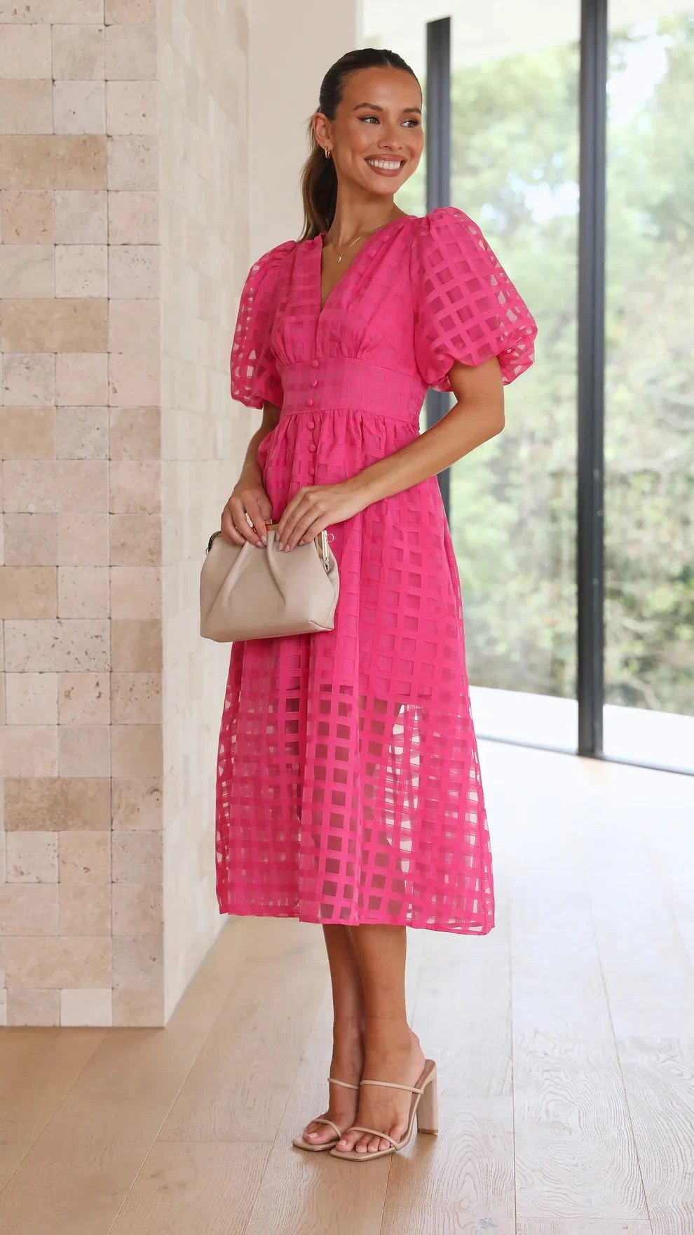 ChicSquares | Midikleid mit Puffärmel