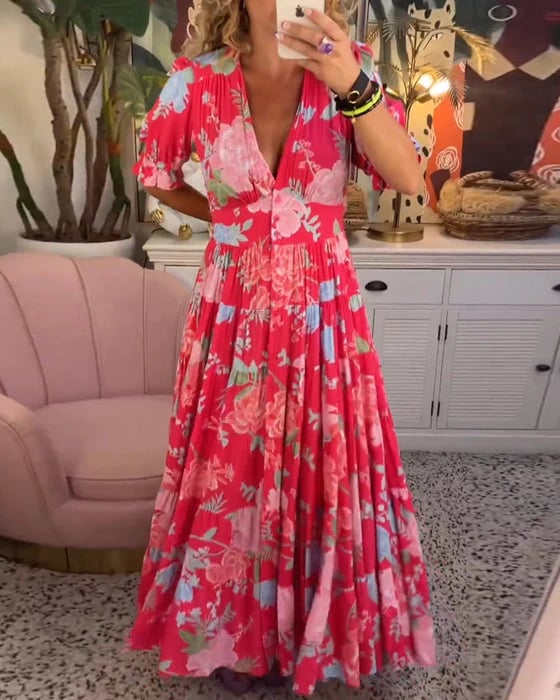 FloralGrace | Florales Kleid mit V-Ausschnitt