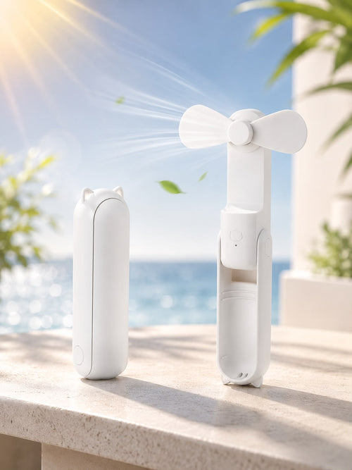 Mini-Handventilator Weiß am Strand