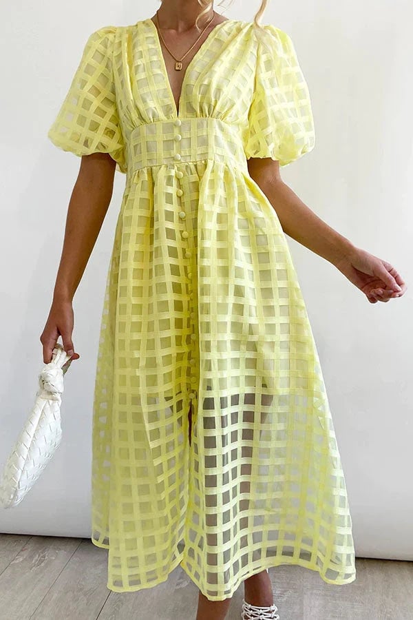 ChicSquares | Midikleid mit Puffärmel