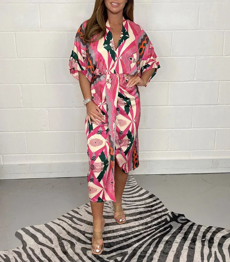 SanfterGlanz | Statement-Midikleid mit Geometrischem Ethno-Print