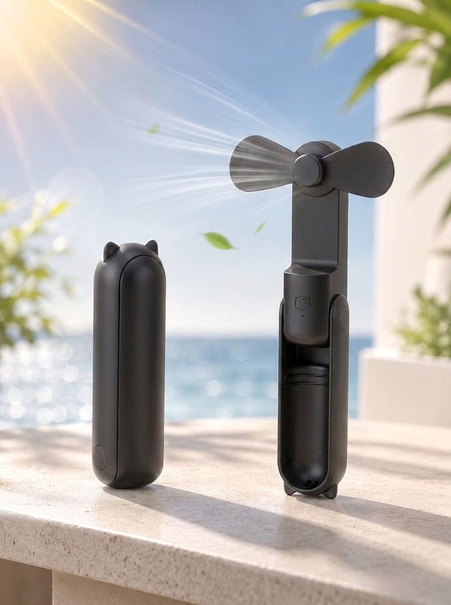 Mini-Handventilator Schwarz am Strand