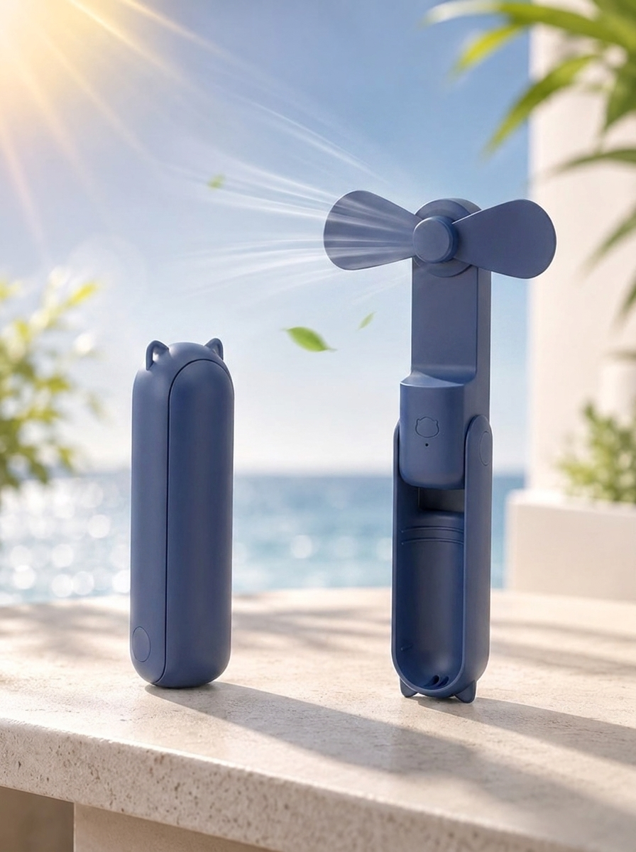 Mini-Handventilator Blau am Strand
