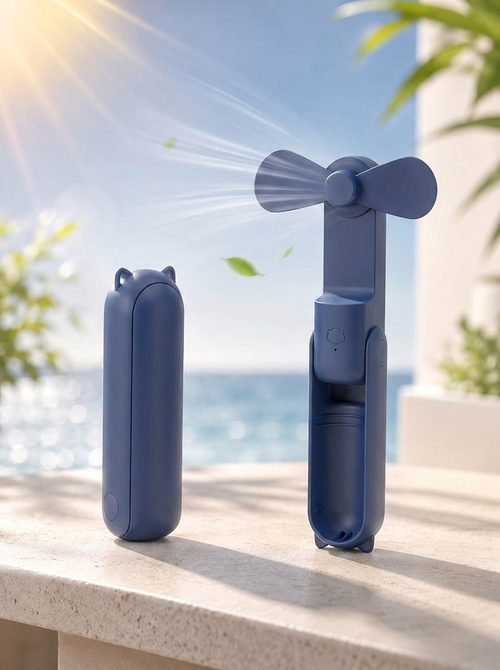 Mini-Handventilator Blau am Strand