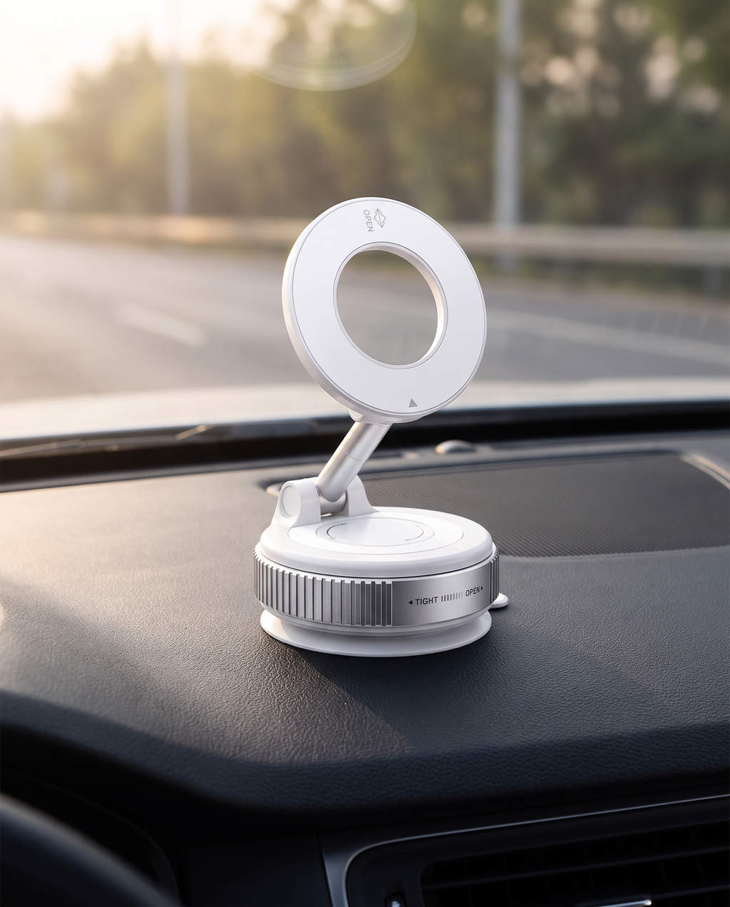 Borket DriveGrip Auto-Handyhalterung (weiß) am Armaturenbrett – Lifestyle