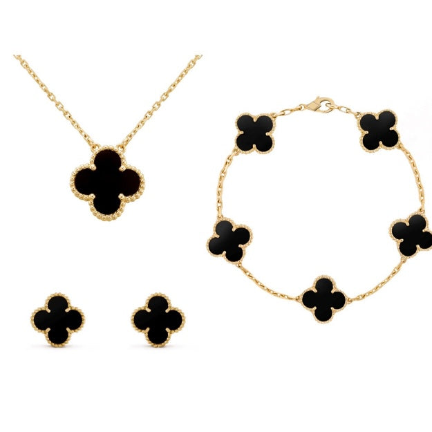 Kleeblatt Schmuckset Damen – Marika Clover Glücksbringer-Schmuck | Elegantes Set in Gold, Grün & Rot