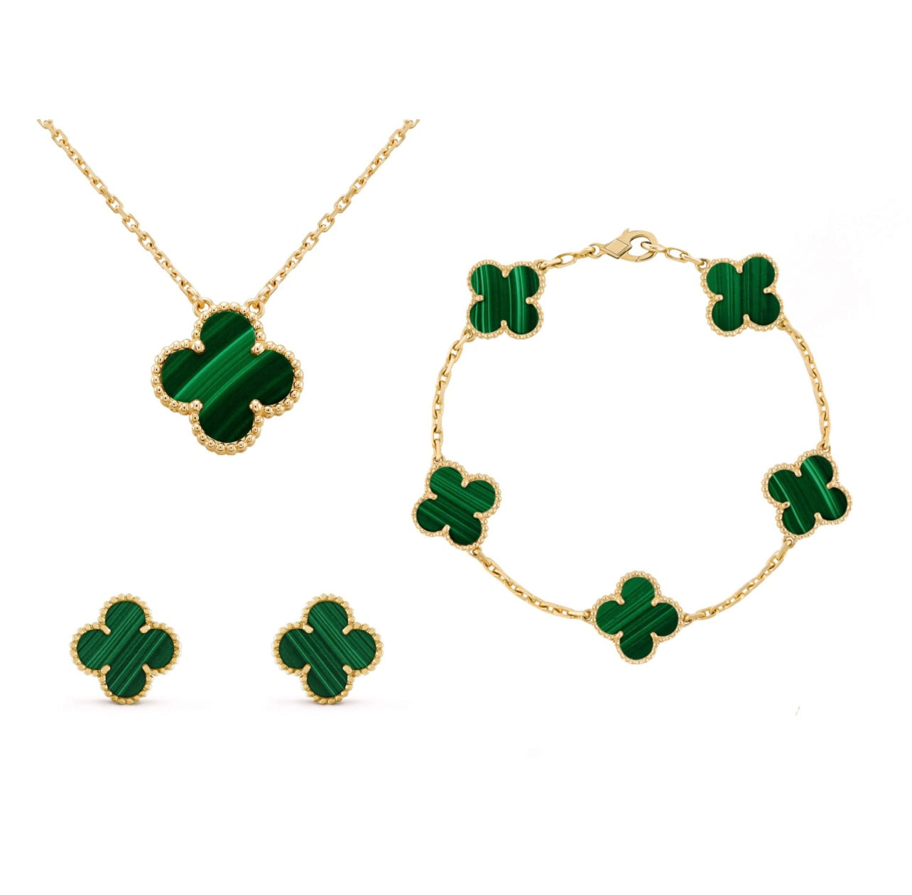 Kleeblatt Schmuckset Damen – Marika Clover Glücksbringer-Schmuck | Elegantes Set in Gold, Grün & Rot