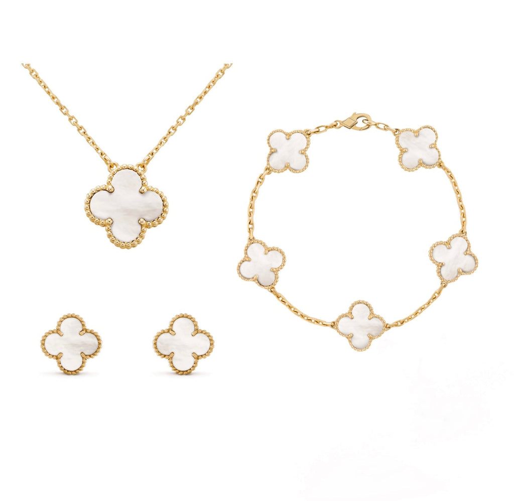 Kleeblatt Schmuckset Damen – Marika Clover Glücksbringer-Schmuck | Elegantes Set in Gold, Grün & Rot