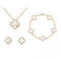Kleeblatt Schmuckset Damen – Marika Clover Glücksbringer-Schmuck | Elegantes Set in Gold, Grün & Rot