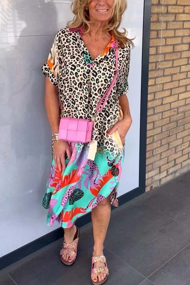 TropenVibes | Sommerliches Kleid mit Leo-Print & Tropenmuster