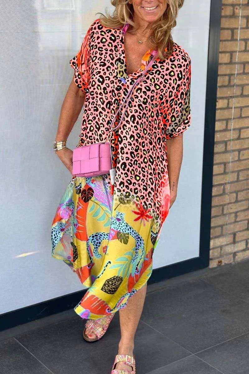TropenVibes | Sommerliches Kleid mit Leo-Print & Tropenmuster