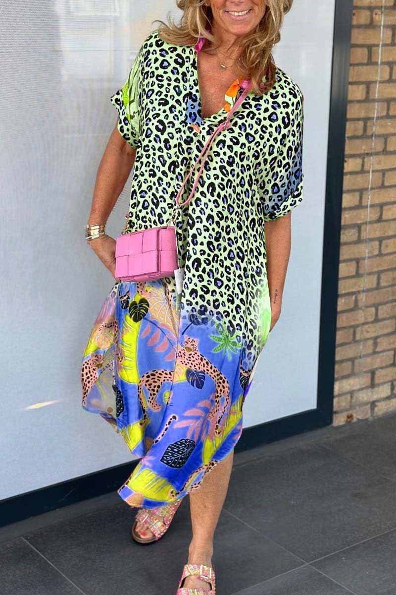 TropenVibes | Sommerliches Kleid mit Leo-Print & Tropenmuster