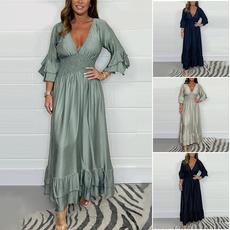 LuxeRuffle | Satin Maxikleid